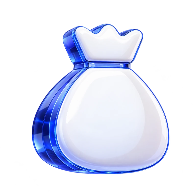 The BAGS logo in white ceramic and translucent blue glass, rendered in 3D